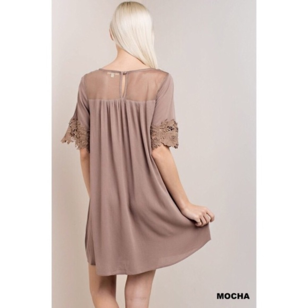 Mocha Lace Detail Dress - Picture 3 of 5